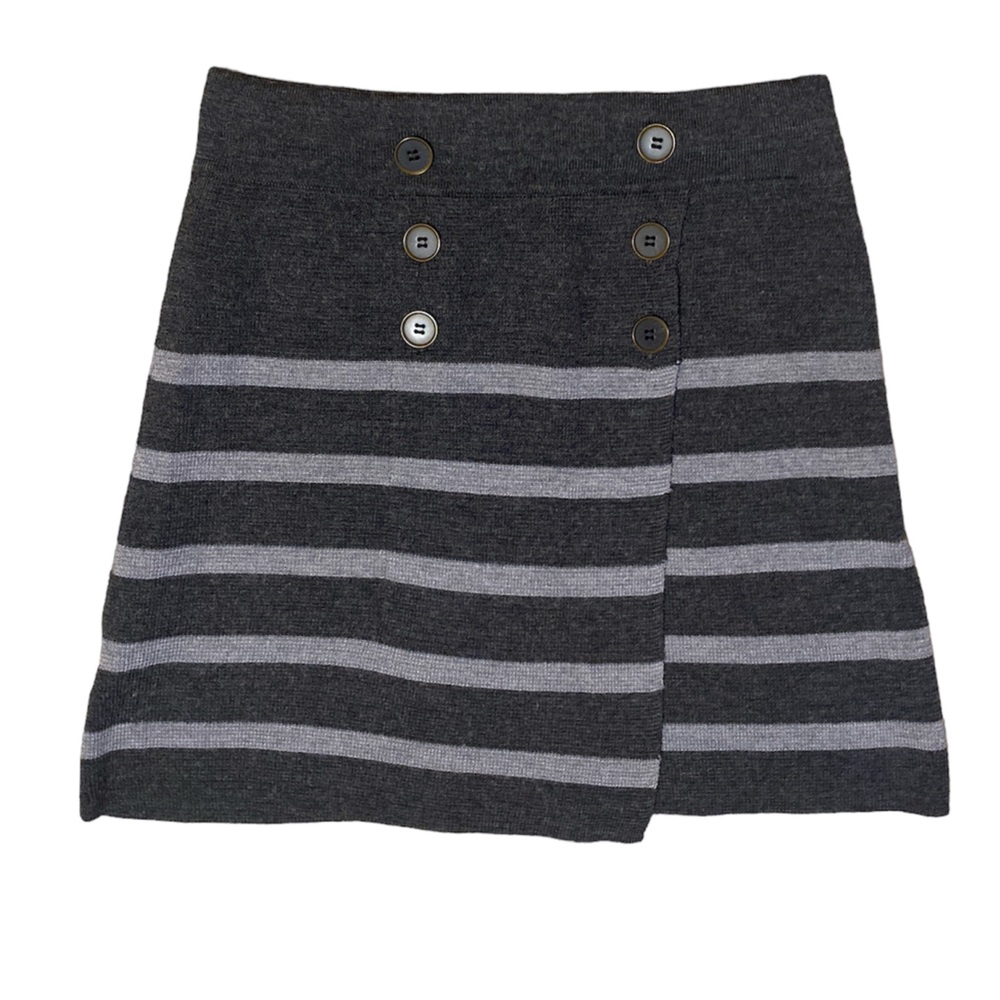 Ann Taylor LOFT Petites Wool-Blend Military Striped Gray Mini Sweater Skirt XXSP